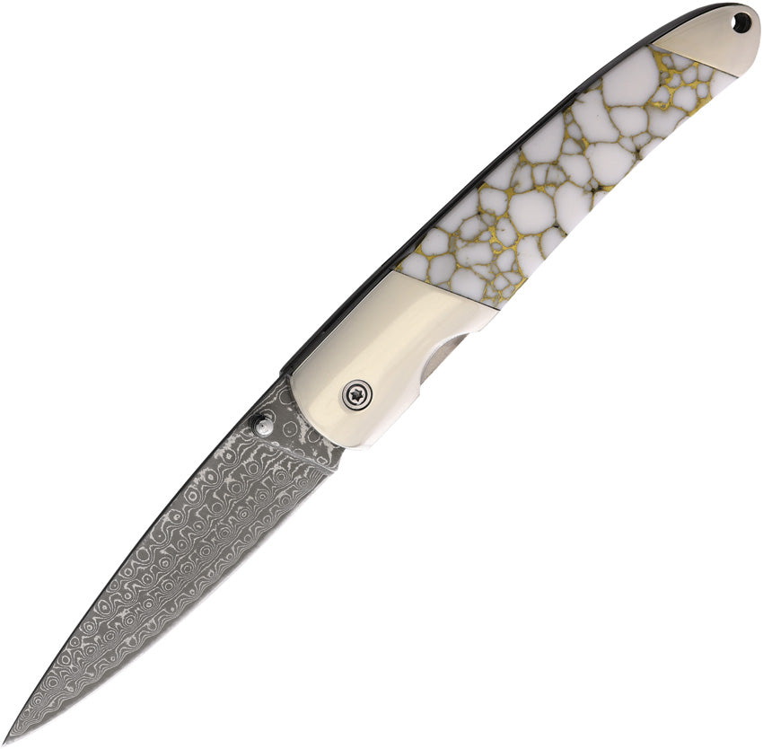 Damascus Linerlock White/Gold DJS70 WHITE GOLD