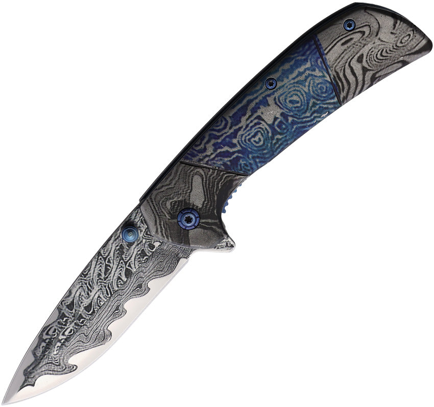 Damascus Etched Linerlock A/O 10-A54BLD
