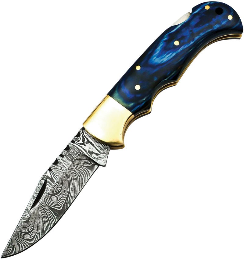 Lockback Damascus Blue BLUE-001