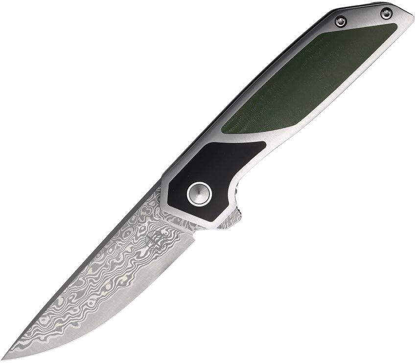 Diamici Linerlock Damascus DIAMICI DAMASCUS GRN/BLK