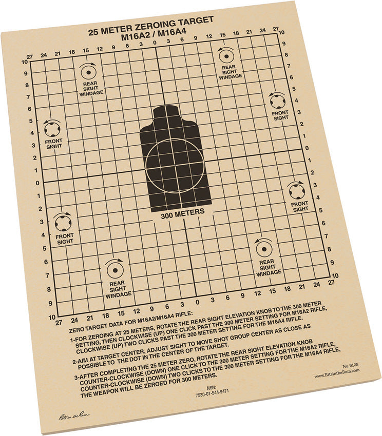 25m Zeroing Target Sheets 100 9125