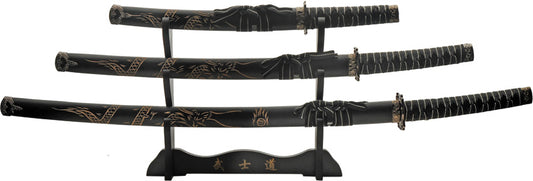 3 Pc Black Dragon Katana